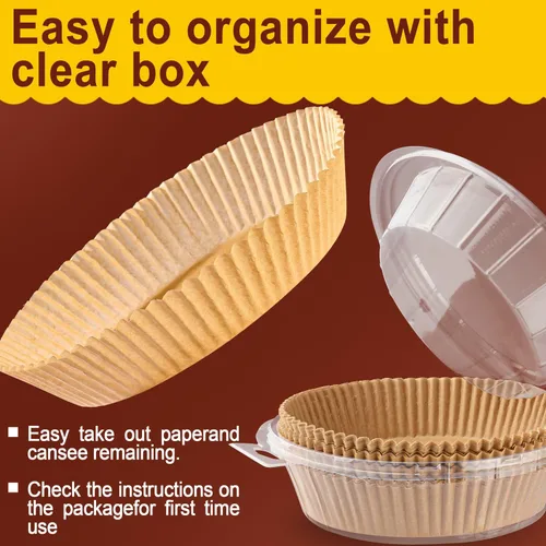 Vista 6 de Forro de papel desechable para freidora de aire, tamaño grande de 8 pulgadas, antiadherente, desechable, papel de hornear para freidora de aire, a