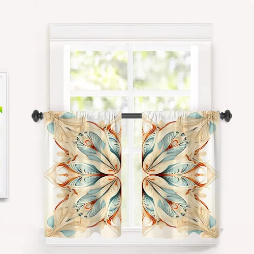 Vista 81 de Cortinas opacas de poliéster multicapa para cafetería, con diseño de diamantes, 2 unidades, 26 x 24 pulgadas
