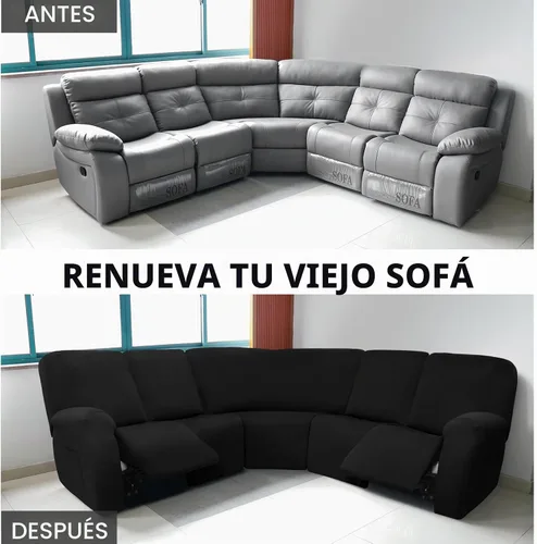 Vista 4 de Peryiter 7 piezas de fundas para sofá seccional en forma de L con reclinación, 5 asientos, fundas para sofá seccional de terciopelo de seda