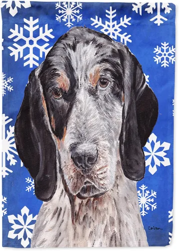 Vista 194 de Caroline's Treasures SC9374GF Bulldog English Snow flakes Holiday Garden Flag Buzón Bandera decorativa para patio exterior, patio, obras de arte