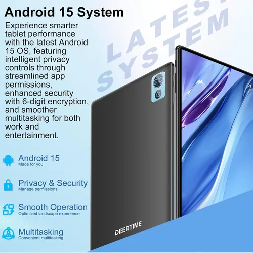 Vista 8 de Tableta Android 15 de 10 pulgadas con teclado, 30 GB de RAM 64 GB ROM 2.0 GHz Octa-Core, cámara dual, expansión de 2 TB, Widevine L1, WiFi 5G, BT