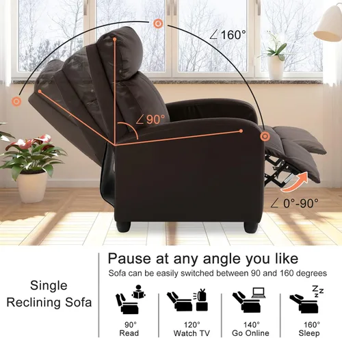 Vista 4 de Silla reclinable Winback de piel sintética, sofá individual moderno reclinable ajustable para cine en casa, sillón de fácil lectura con respaldo