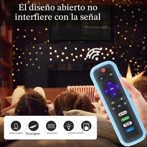 Vista 5 de Funda protectora de silicona para control remoto de Roku Funda universal para control remoto Roku de TCL Hisense con rastreador, luz en la Azul