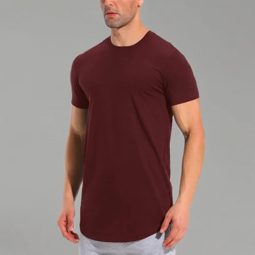 Vista 6 de LETAOTAO Camiseta hipster de línea larga para hombre, corte caído, festoneada, cola larga, ajustada, culturismo, gimnasio, entrenamiento muscular