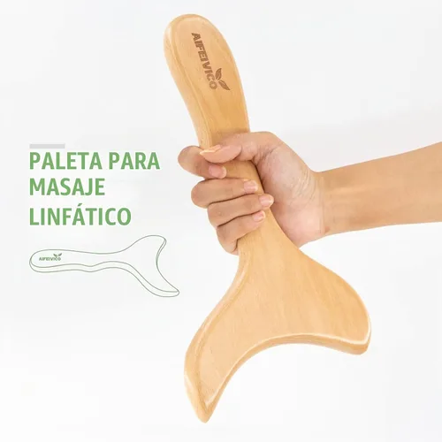 Vista 4 de Pala de drenaje linfático y cepillo corporal de cepillado en seco, herramienta Gua Sha de cuerpo de madera con cepillo para piel seca, paleta
