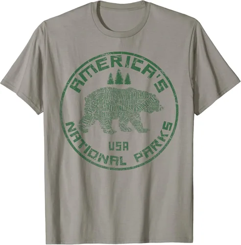 Vista 2 de Camiseta retro de Estados Unidos para senderismo y viajes, camping al aire libre, gris, S