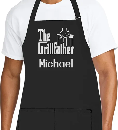 Vista 22 de Delantal de chef personalizado para hombres, diseño bordado personalizado, cocina profesional, barbacoa, parrilla, para papá, decorado en Estados