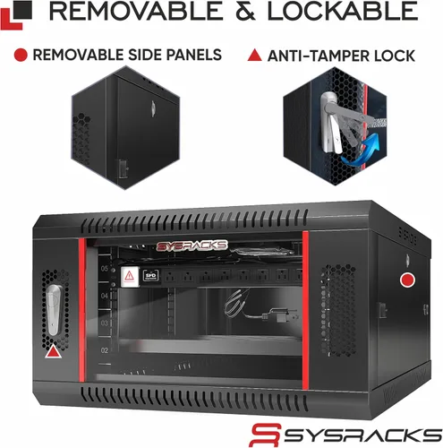 Vista 5 de Gabinete para rack de servidores de montaje en pared de 6U – Gabinete de rack de red de 19 pulgadas, gabinete de rack de datos de 18 pulgadas