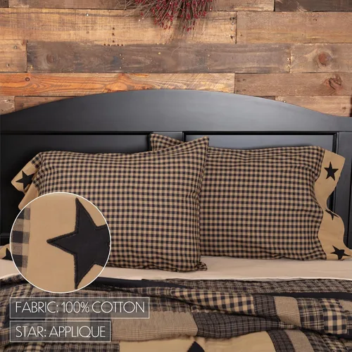 Vista 3 de VHC Brands Funda de almohada estándar con apliques de algodón primitivo de algodón a cuadros negros
