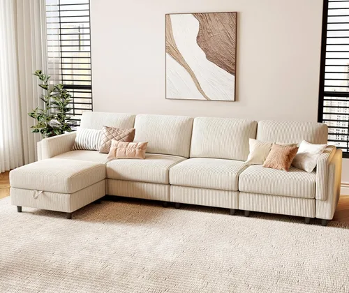 Vista 34 de KKL Sofá modular de 84 pulgadas, sofás de 3 plazas para sala de estar con almacenamiento, sofá modular de asiento profundo seccional, funda