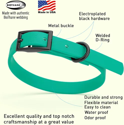 Vista 276 de Dogline Biothane - Collar impermeable para perro con hebilla de liberación rápida, resistente cincha de nailon recubierta con resistente y a prueba