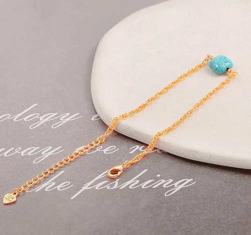Vista 7 de Pulsera de cadena de oro de 18 quilates con perlas diminutas de la suerte de ojo turco turquesa conjuntos de pulseras de eslabones minimalistas