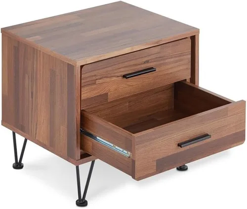 Vista 7 de Acme Deoss Mesita de noche rectangular de madera con 2 cajones con patas en forma de V en nogal