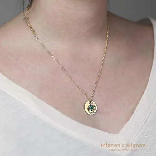Vista 7 de MignonandMignon Birthstone Disc Necklace Personalized Gift for Her Birthstone Amethyst Raw Stone Gift for Grandma - LCN-BS