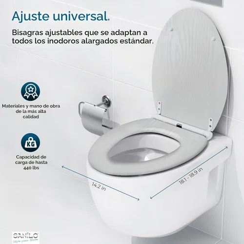 Vista 4 de Sanilo Asiento de inodoro de madera con liberación rápida y cierre suave [alargado] Asiento de madera moldeada decorativo y de cierre lento, con un