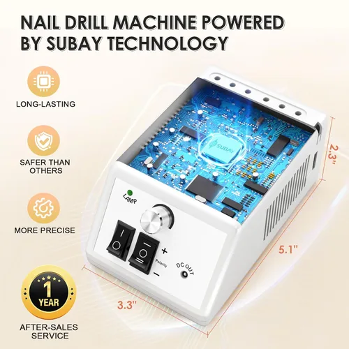 Vista 4 de SUBAY Kit Profesional de Esculpido de Uñas Eléctrico para Dedos y Pies, Lima Eléctrica para Manicura y Pedicura con 1 Paquete de Bandas de Lijado