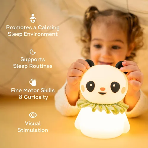 Vista 5 de Taf Toys Luz nocturna de silicona recargable para niños, panda y oso con brillo ajustable, luz de guardería para bebé, control de toque