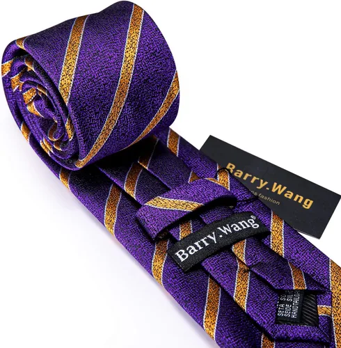 Vista 211 de Barry.Wang Juego de corbatas para hombre, corbata de seda a rayas, tejido a cuadros, gemelos formales, negocios, boda