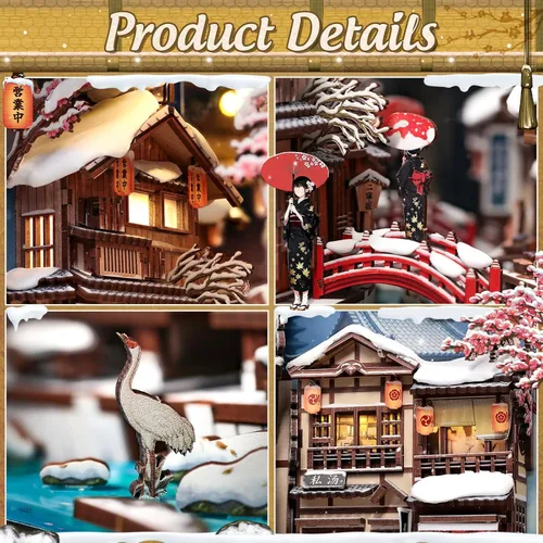 Vista 8 de CUTEBEE Kit de rincón de libro, tienda de kimonos de Sakura japonesa, casa de muñecas en 3D, rompecabezas de madera 3D para adultos y adolescentes