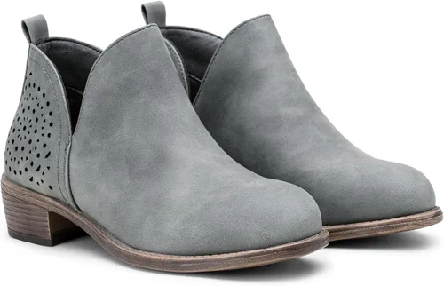 Vista 4 de VEPOSE botas al tobillo para mujer con tacón bajo y grueso, con perforaciones, botas de vaquero