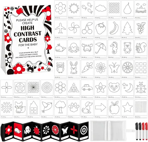 Vista 7 de Sinload Juego de 57 piezas de juegos de cartas de alto contraste para bebés