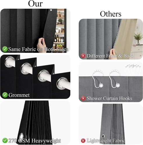 Vista 7 de Cortinas plisadas completamente opacas con cierre magnético, 72 pulgadas de largo, para interiores y exteriores, 1 panel, 45 pulgadas de ancho x 72