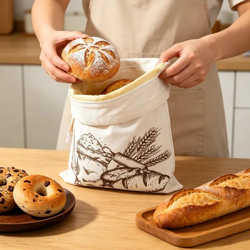 Vista 4 de Augshy Paquete de 2 bolsas de pan de cera de abeja para pan casero de 17 x 13 pulgadas, bolsas de pan reutilizables de masa madre con asa