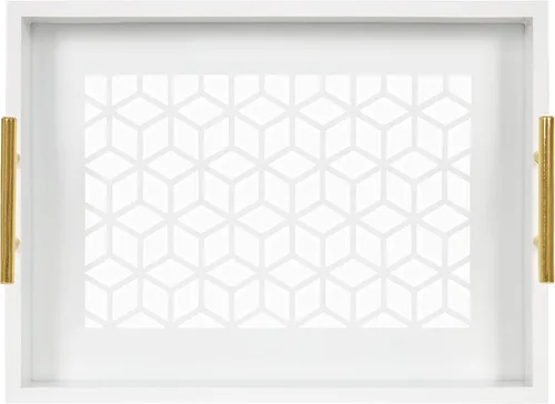 Vista 5 de Kate and Laurel Caspen Bandeja decorativa rectangular con asas de metal doradas, 16.5 x 12.25 pulgadas, blanco y dorado