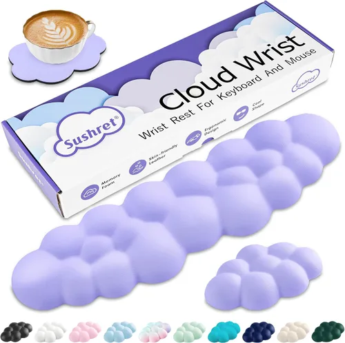 Vista 9 de Cloud Reposamuñecas para Teclado, Juego de Almohadilla para Muñeca de Teclado Cloud con Espuma Viscoelástica de Cuero PU, Lindo Reposabrazos