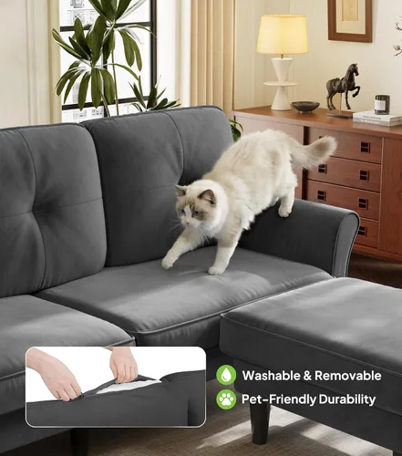 Vista 3 de Welzona Sofa Couch, 83" Sofas for Living Room, Soft Couches for Living Room Comfy Velvet, Modern U Shaped Couch with Ottomans, Small Sectional