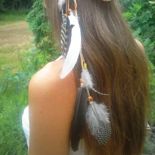 Vista 3 de Diadema de plumas hippie india boho aros de pelo borla bohemia tocado gorras para mujeres niñas niños diadema diadema diadema banda para el pelo