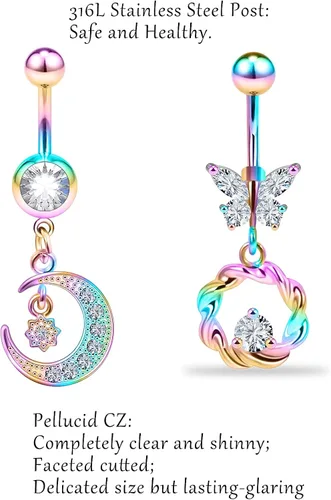 Vista 3 de Goerhsjie Piercing para ombligo, anillos para ombligo, anillos para ombligo, anillos para ombligo, anillo para ombligo, anillo para ombligo, anillo