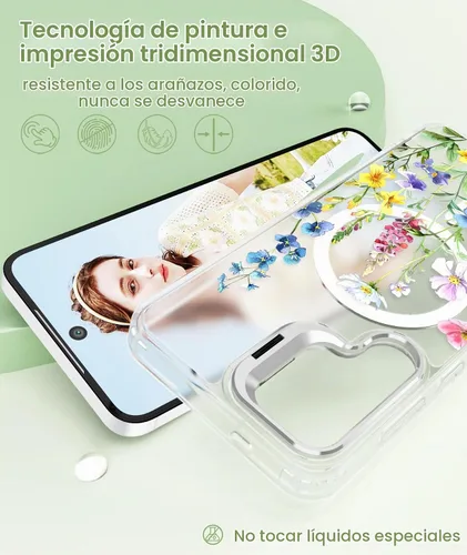 Vista 3 de Dretal Funda magnética para Samsung Galaxy S24 Plus/S25 Plus floral, soporte de lente integrado, protector de pantalla, funda magnética translúcida
