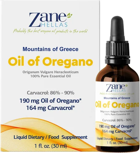 Vista 9 de Zane Hellas 190 mg de aceite de orégano-164 mg de carvacrol por porción-4 gotas diarias. Aceite de orégano 100% griego sin diluir. 86%-90% Carvacrol
