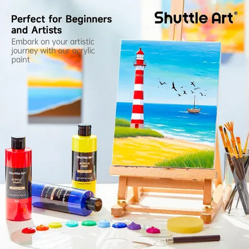 Vista 2 de Shuttle Art 12 colores de pintura acrílica, botellas de 250 ml/8.45 oz, juego de pintura acrílica, pigmentos ricos, suministros de pintura a granel