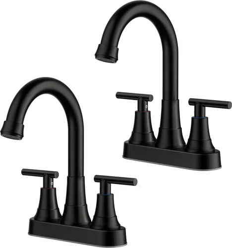 Vista 25 de FORIOUS Juego central de grifos de baño negros y dorados, grifo comercial Negro y dorado