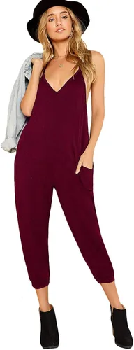 Vista 4 de DIDK - Enterizo para mujer con cuello en V, tirantes delgados, piernas holgadas