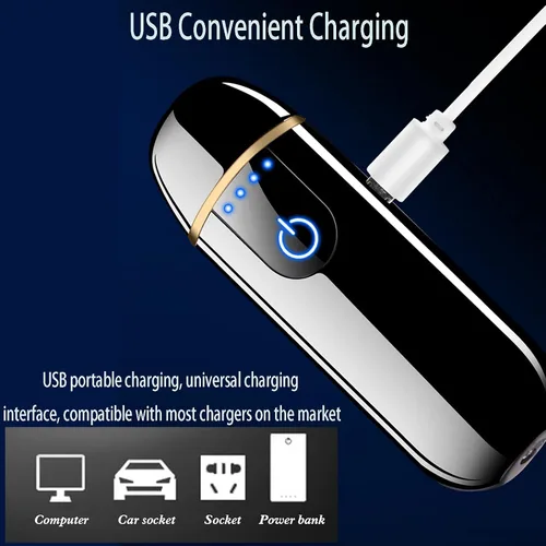 Vista 3 de Encendedor electrónico inteligente dorado – Mini USB recargable, resistente al viento, encendido táctil, plasma, con indicador de encendido