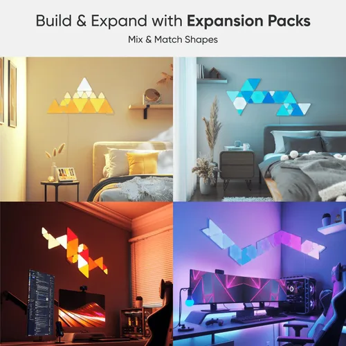 Vista 3 de Nanoleaf Formas – Luces de pared LED triangulares, paneles de luz de pared inteligentes RGBW con 16M+ color, paquete de 13