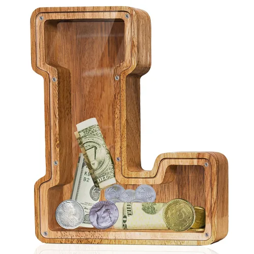 Vista 41 de Alcancía de madera grande personalizada con letras – Alcancía de letras para niños y niñas, regalo de cumpleaños (A)