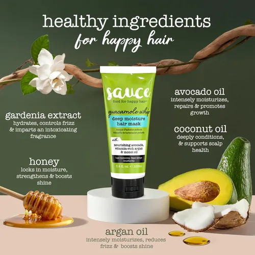 Vista 4 de SAUCE BEAUTY Mascarilla Capilar de Acondicionamiento Profundo (3.4 onzas líquidas) Mascarilla Capilar Guacamole Whip para Cabello Dañado y Control