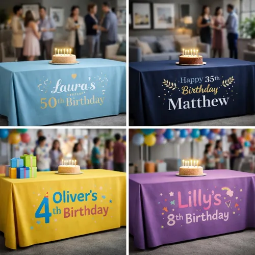 Vista 7 de Mantel personalizado para eventos, se envía al día siguiente, fabricado en Estados Unidos, cumpleaños, aniversario de boda o eventos de ferias, tela
