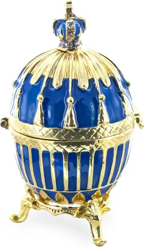 Vista 6 de BestPysanky Huevo de Pascua imperial real acanalado esmaltado azul 1885