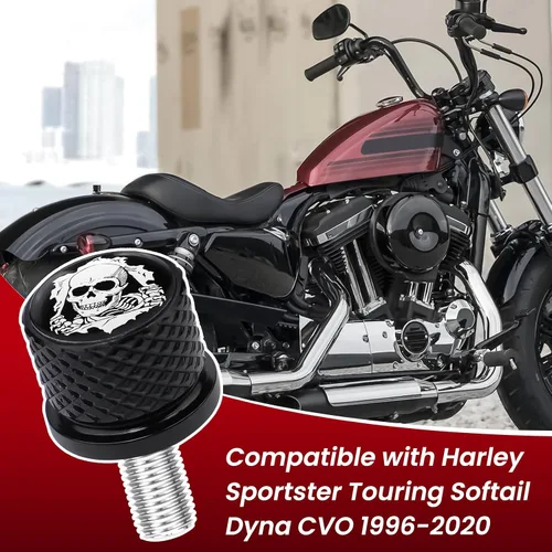Vista 2 de Tornillo de tornillo de asiento de guardabarros moleteado de acero inoxidable negro de 1/4 "-20 roscas compatible con Harley Sportster Touring