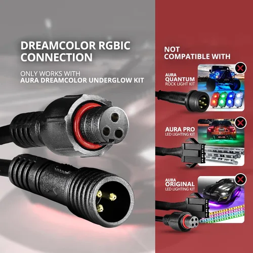 Vista 4 de OPT7 1 pieza cable de extensión frontal de 9 pies para luces LED de persecución subchasis Aura Dreamcolor, con conector impermeable de 3 pines
