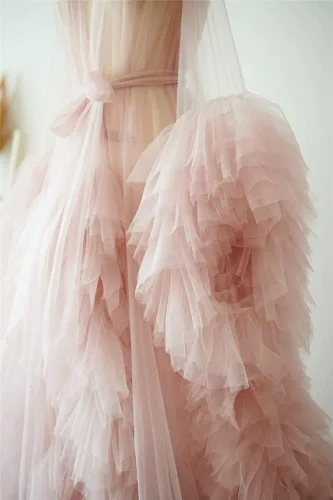 Vista 4 de BATHGOWN Sexy ilusión larga lencería de tul bata camisón bata de baño ropa de dormir bata nupcial bufanda de boda