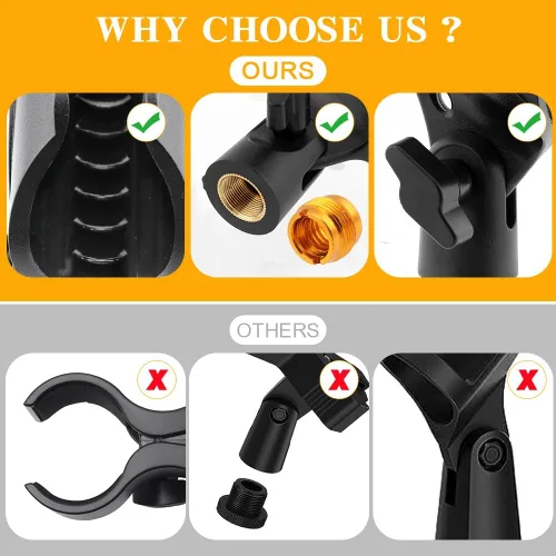 Vista 7 de Soporte universal de clip de micrófono de 3 piezas, soporte de micrófono ajustable para soporte con 2 adaptadores de tornillo macho de 5/8 pulgadas