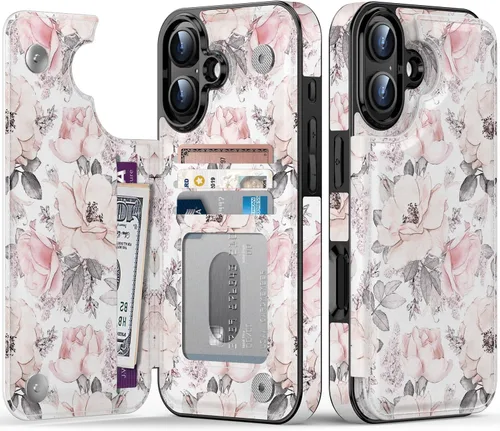 Vista 382 de LETO para iPhone 15 Pro Funda tipo cartera - Tapa tipo folio con patada - Diseños de moda - Tarjetero - Funda protectora para mujeres y niñas - 6.1