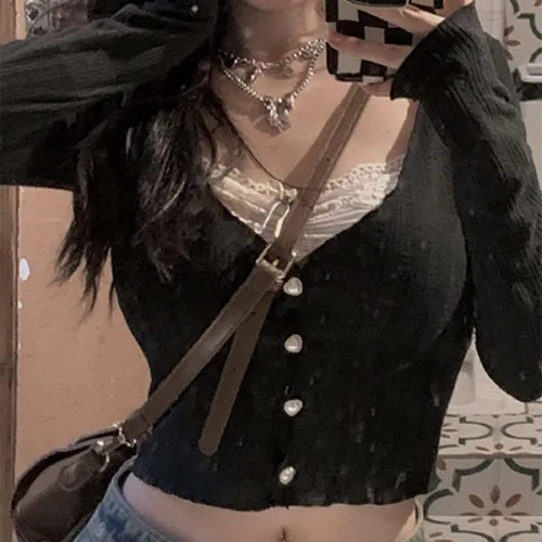 Vista 3 de Camisa de hada para mujer, de manga larga, con estampado vintage, cuello redondo, estética, ajustada, ropa de grunge