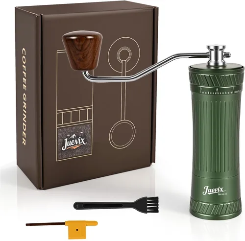 Vista 11 de Molinillo de café manual con ajuste externo, rebaba cónica de acero inoxidable de seis estrellas, molinillo de mano ajustable para expreso, vertido